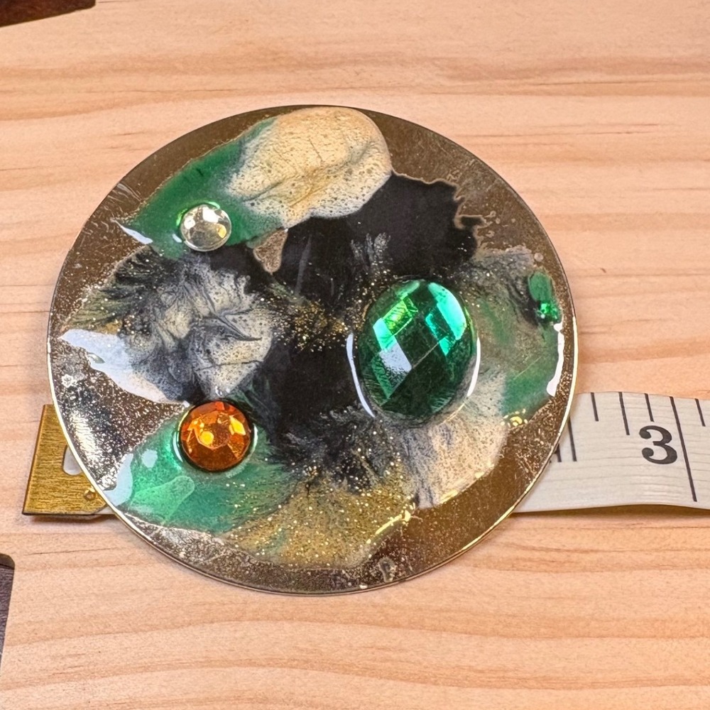 Art Deco Statement Earrings Womens Bold Green Gold Good Abstract Resin Oversized - Picture 7 of 7